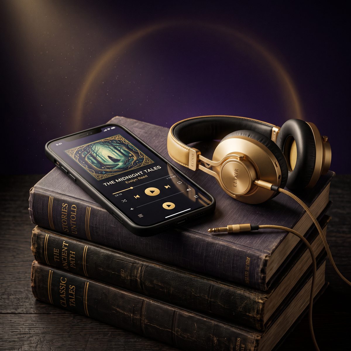 The Ultimate Audiobook Library on a phone with headphones